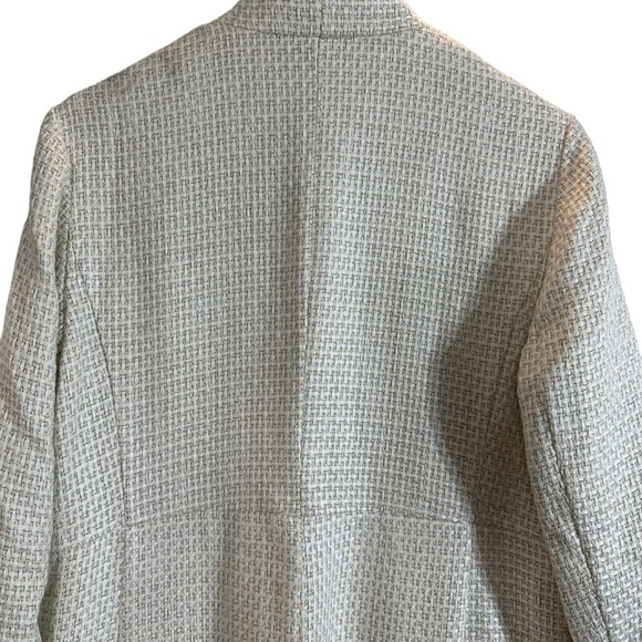 Chico’s Ivory Gold Metallic Embellished Trim Textured Open Jacket - Picture 8 of 14